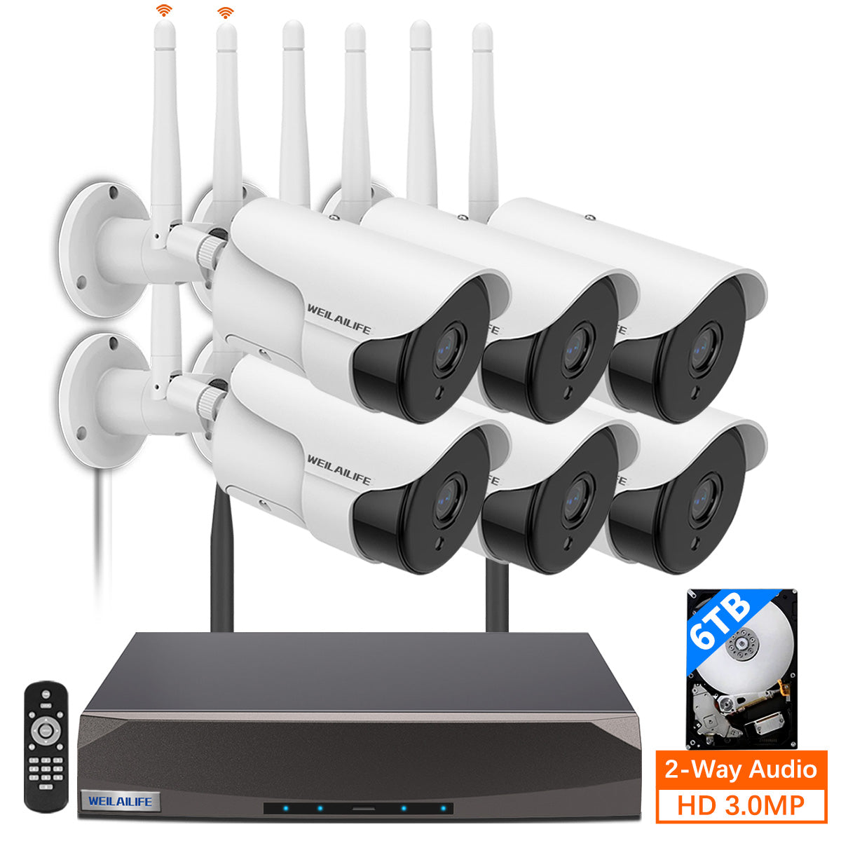 3.0MP & Two-Way Audio} Wireless Security Camera System 4TB Hard