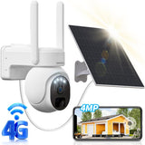 [4G LTE Cellular Security Camera] Solar Security Cameras Wireless Outdoor,4MP Indoor Solar Battery PTZ WiFi Camera for Home Security System with PIR,2-Way Audio,SIM Card Included