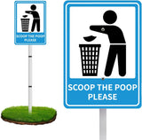 SCOOP THE POOP PLEASE Reflective Yard Warning Sign, Aluminum outdoor Security Sign with Stakes, Anti-UV, Rustproof, Waterproof, 10 * 7inch