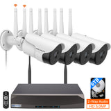 {5.0MP y Audio Bidireccional} Sistema de Cámaras de Seguridad CCTV Inalámbrico, Kits NVR de Vigilancia WiFi de 10 Canales con Doble Antena, Conjunto de 4 Cámaras de Video IP con Detección de IA, Visión Nocturna e Impermeables