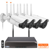 {5.0MP y Audio Bidireccional} Sistema de Cámaras de Seguridad CCTV Inalámbrico, Kits NVR de Vigilancia WiFi de 10 Canales con Doble Antena, Conjunto de 4 Cámaras de Video IP con Detección de IA, Visión Nocturna e Impermeables