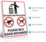 NO POOP Yard Warning Sign Solar Powered, Outdoor Rechargeable LED Illuminated Aluminum Sign with Stake, Reflective Outside Sign Light Up For Houses