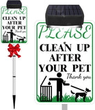 PLEASE CLEAN UP AFTER YOUR PET Sign with Solar Light for Home, Rechargeable LED Illuminated Aluminum Sign with Stake, Reflective Outside Security Sign Light Up For Houses