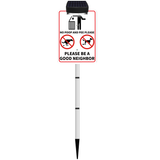 NO POOP Yard Warning Sign Solar Powered, Outdoor Rechargeable LED Illuminated Aluminum Sign with Stake, Reflective Outside Sign Light Up For Houses