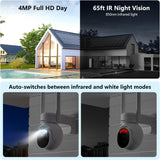 [4G LTE Cellular Security Camera] Solar Security Cameras Wireless Outdoor,4MP Indoor Solar Battery PTZ WiFi Camera for Home Security System with PIR,2-Way Audio,SIM Card Included