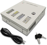 Caja de Alimentación para 9 Canales de CCTV, 12V 5A DC, con Enchufe AC, Cerradura con Llave. Ideal para Sistemas de Cámaras de Seguridad, DVRs, Cámaras IP y CCTV